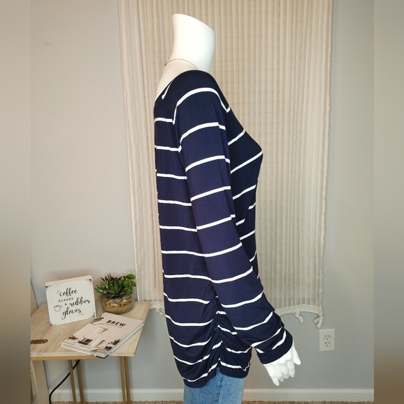 ROSIE POPE Navy Striped Ruched Maternity Top, Navy/ White XL - Picture 5 of 14